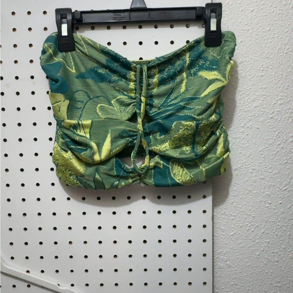 Zara Green and Yellow Patterned Strapless Top